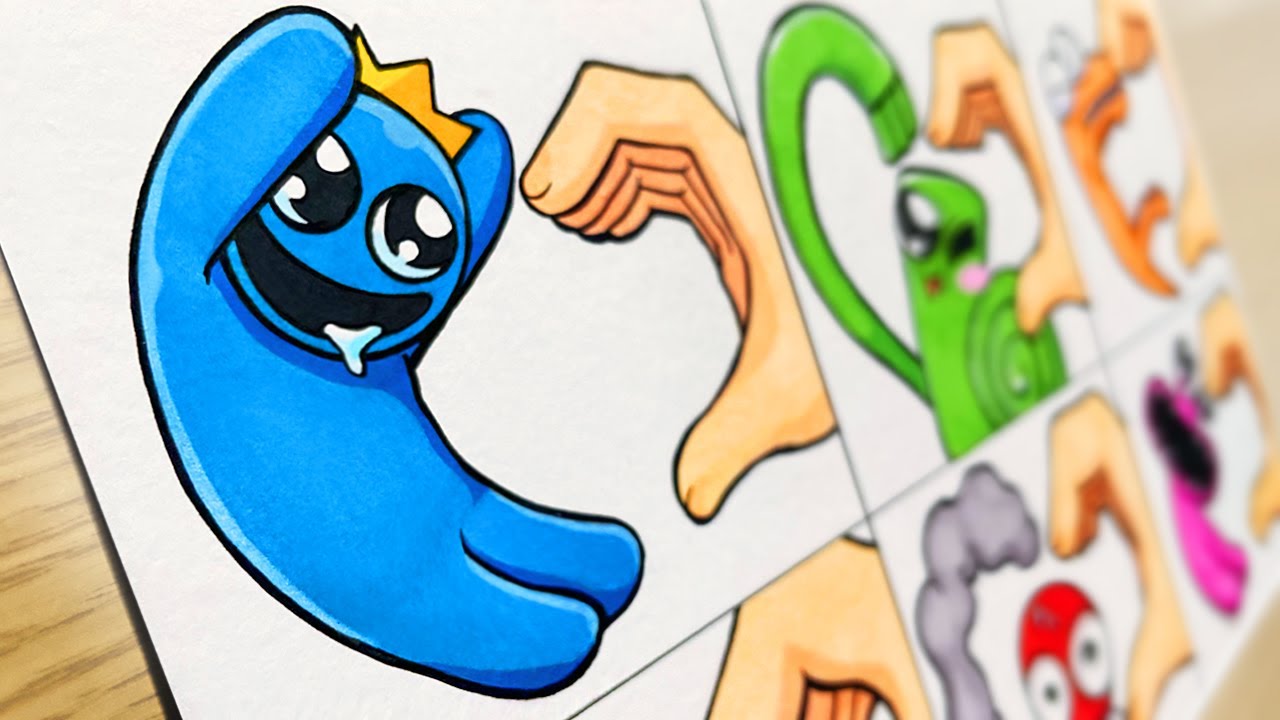 Drawing ROBLOX - Rainbow Friends BLUE in Different Styles 