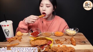 KFC Chicken Hamburger Mukbang! Âm thanh thực sự từ da gà rán #amthuc