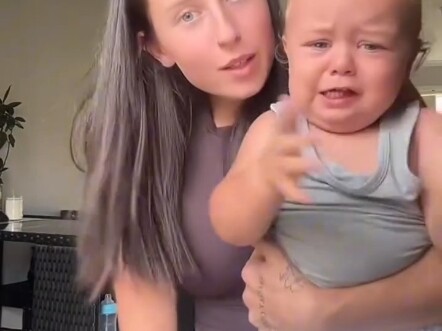 Turns into a cute, dazed baby in dad’s arms in an instant! #GiantBaby