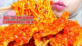 ASMR KULIT AYAM JUMBO CRISPY MERCON + MIE CARBONARA JEUBEW EXTRA PEDAS | ASMR INDONESIA