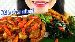 MAKAN GULAI LEMAK DAN KULIT SAPI, TUMIS DAUN SINGKONG, BAKWAN, PETE, NASI PUTIH | EATING SOUNDS