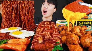 ASMR MUKBANG 직접 만든 양념 치킨먹방! 치즈 통스팸 짜파게티 레시피 & 먹방 FRIED CHICKEN AND BLACK BEAN NOODLES EATING SOUND!