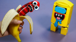 LEGO Among Us Mukbang กินกล้วย ไส้กรอก และซี่โครงย่างในเลโก้ - Stop Motion Cooking & Lego ASMR