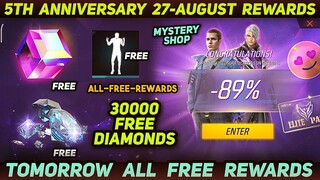 Free Fire 5th Anniversary 27th August Free Rewards | Free Magic Cube | Free Diamonds | Free Emote