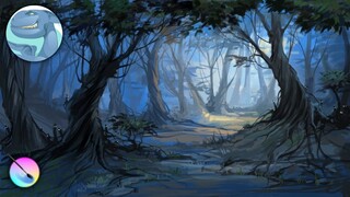 Dark forest. Krita digital painting. Time lapse video.