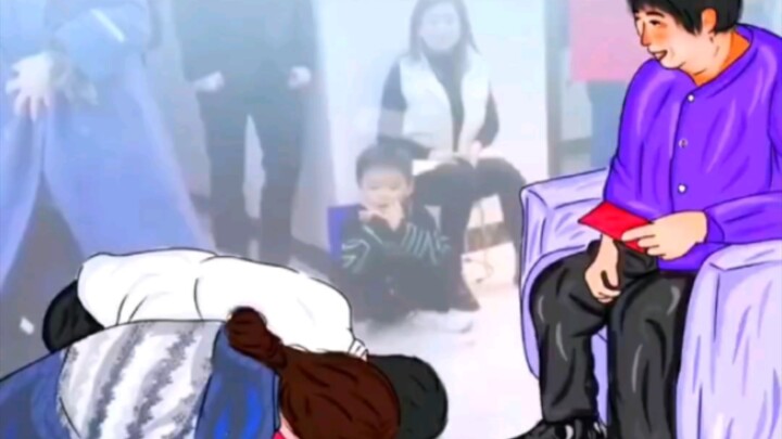 เจ้าบ่าวเห็นใจเจ้าสาวที่ต้องคุกเข่าลงบนกะละมัง จึงใช้มือเคาะกะละมังแทนล่วงหน้า ช่างเป็นผู้หญิงที่โชค