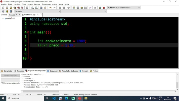 C++ Aula - Declarando e inicializando variaveis em C++