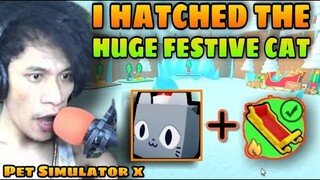 I Hatched The Huge Festive Cat In Pet Simulator X | Christmas Quest Hoverboard Roblox Tagalog