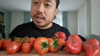 ASMR **RED FOOD** STRAWBERRY, CHERRY TOMATOES, SWEET RED PEPPERS 🔴🔴🔴🍓🍅🌶