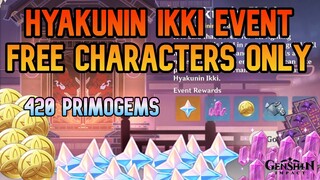 Free Characters ONLY - Hyakunin Ikki All Rewards (420 PRIMOGEMS) - Genshin Impact Day 1