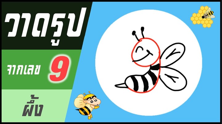 ✍️ วาดรูปจากเลข (#53) เลข 9 👉 ผึ้ง | ✨ วาดรูปง่ายๆ สไตล์"ยำยำคลิป"