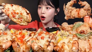 SUB)역대급 대왕 타이거새우 치즈버터구이 먹방!🦐 바삭한 랍스타튀김까지 리얼사운드 Butter-Grilled Tiger Shrimp Mukbang Asmr