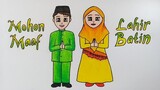 Menggambar tema idul fitri || Menggambar orang laki laki dan perempuan