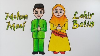 Menggambar tema idul fitri || Menggambar orang laki laki dan perempuan