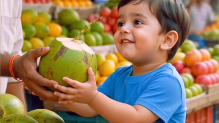 बेबी ने नारियल को समझा बालों वाला पत्थर! 😂🥥 #Shorts #cutebaby #cute #viral