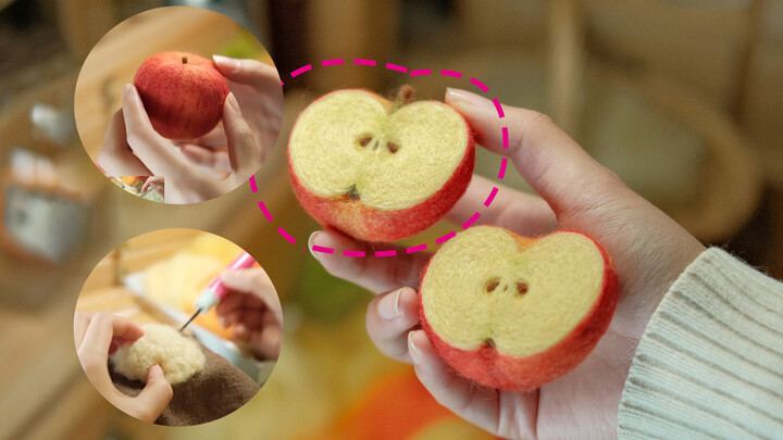 Làm đồ handmade bằng lông cừu|Nửa quả táo đỏ|Giảm stress