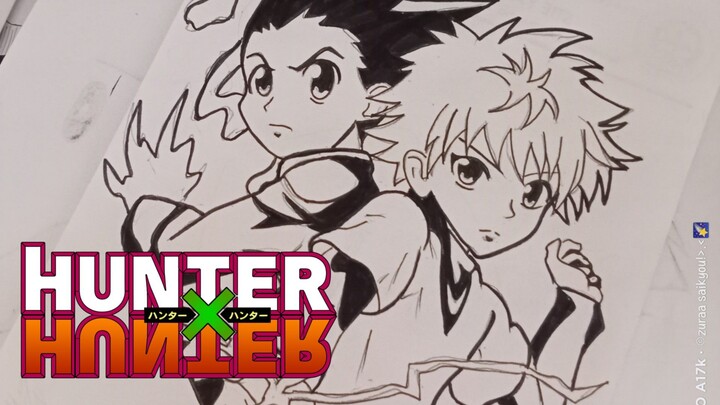 Gon, Killua - Hunter x Hunter || Black and White Art (SPEED DRAWING)