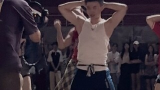 Sticky straight shot of male military training talent show