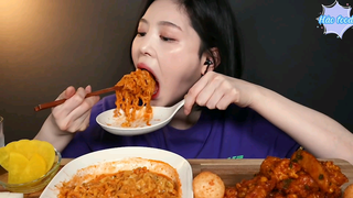 Gà rán không xương, mì gà cay bị Carbo phần 1 #anngonmoingay