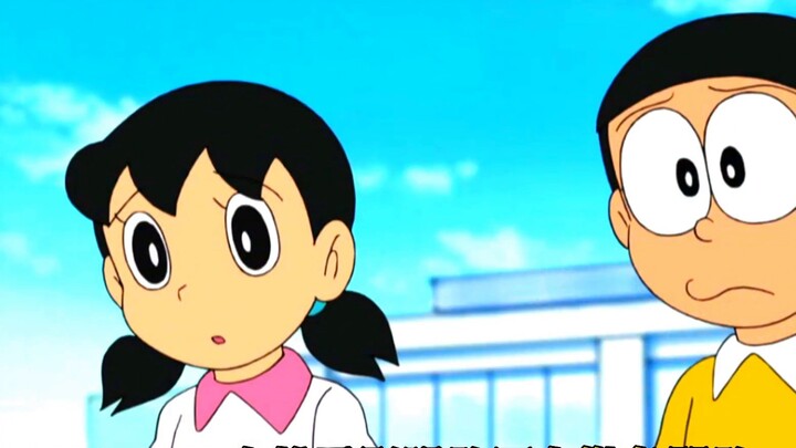 Doraemon: Nobita is doing things everywhere with a palm-leaf fan, blowing Shizuka's skirt?