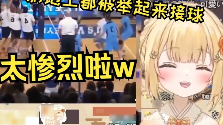 Silly Sakura girl looks at the tragic face to catch the volleyball, and laughs like a big goose in t