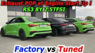 Audi RS3 8Y 2.5TFSI TUNED vs FACTORY Engine Start Up Pop Bang Exhaust Strzały przy Odpalaniu 12453