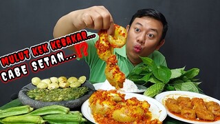 MUKBANG TAMBUSU SUPER PEDAS CABE SETAN + LALAPAN JENGKOL MENTAH OKRA PARE POHPOHAN  SAMBAL IJO