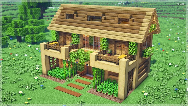 ⚒️ Minecraft | How To Build a Large Oak Wood Survival Starter House 🏡