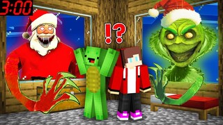 JJ and Mikey HIDE From Scary SANTA.EXE and GRINCH.EXE At Night in Minecraft Challenge Maizen