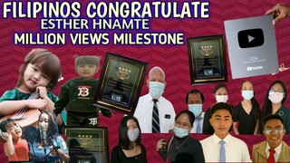 ESTHER HNAMTE'S MILLION VIEWS MILESTONE | SILVER PLAY BUTTON NEXT | FILIPINO CONGRATULATORY MESSAGE