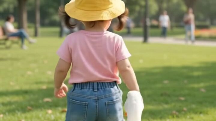 Duck following baby
