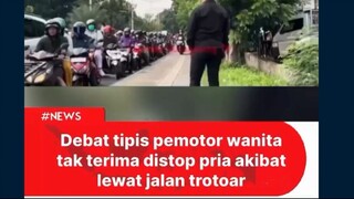 Debat tipis terjadi saat pemotor wanita tak terima distop pria karena nekat melintas di trotoar yang