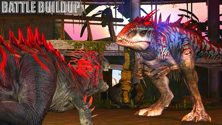 SCORPIOS REX VS SUPER INDOMINUS REX BATTLE BUILDUP | JURASSIC WORLD THE GAME
