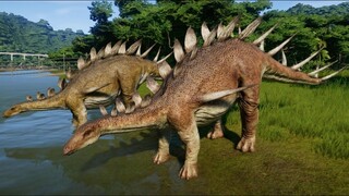 Jurassic World Evolution - 2 Kentrosaurus & 2 Giganotosaurus Breakout & Fight! (1080p 60FPS)