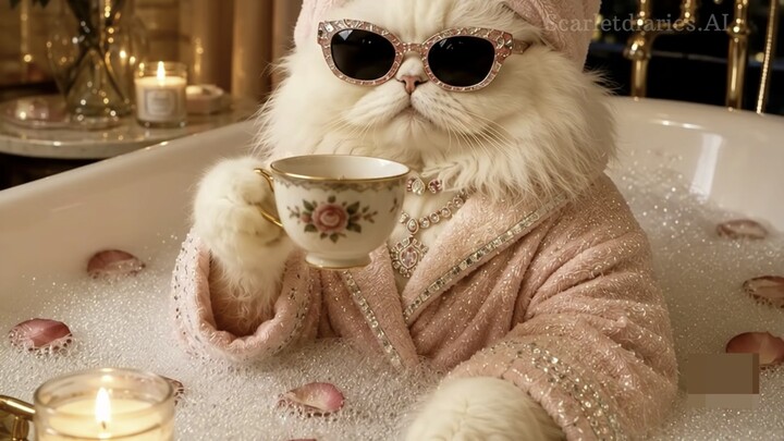 这才是真正的“富贵猫”！连泡澡都戴墨镜，猫生赢家无疑了🛁🐾