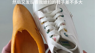 My girlfriend's new mango shoes. Bamboo stick mango shoes are lighter than a horse.