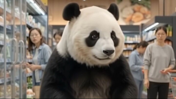 Cute Panda shopping vegetables
