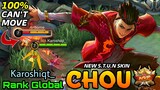 S.T.U.N Chou New Skin MVP Gameplay - Top Global Chou Karoshiqt_ - Mobile Legends