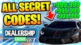ALL 10 WORKING SECRET CODES! Car Dealership Tycoon Roblox December 2021