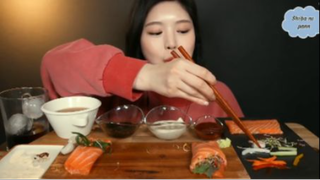 Cá hồi sống và các loại rau củ phần 7 #mukbang