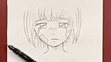 Easy anime drawing | how to draw little anime girl [ sad anime ]