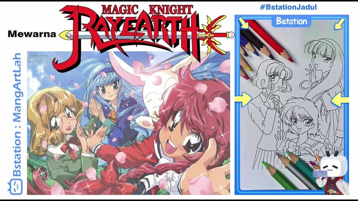 Mewarna Hikaru Shidou, Umi Ryuuzaki, dan Fuu Hououji dari Anime Jadul Magic Knight Rayearth