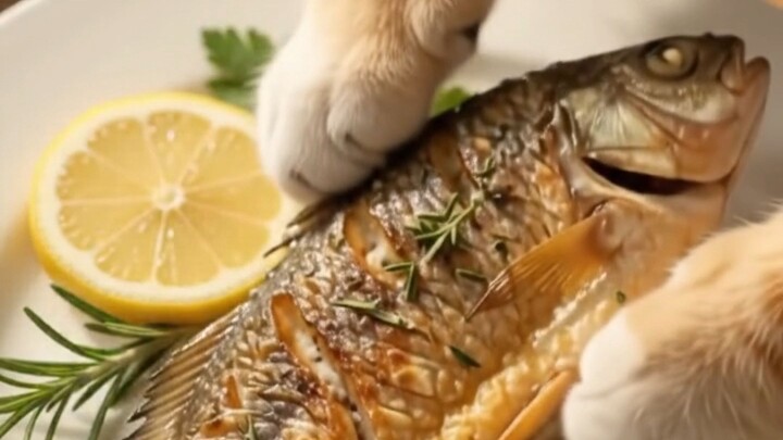 Cute Cat Fishing and Cooking ai Video