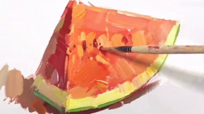 Small demonstration of color still life watermelon painting