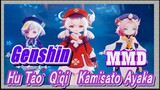 [Genshin  MMD]  Hu Tao, Qiqi & Kamisato Ayaka   Rising and dancing
