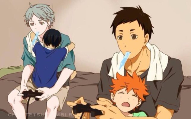 【Volleyball Boy/Love Cycle】Head touching game (◍˃̶ᗜ˂̶◍)✩All Karasuno members are sand sculpture cook