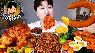 ASMR MUKBANG 짜파게티 & 팽이 버섯 & 소세지 BLACK BEAN NOODLES & ENOKI MUSHROOM & SAUSAGE EATING SOUND!