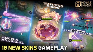 10 NEW SKINS GAMEPLAY | YU ZHONG M5 & PRIME | ANGELA ANNUAL SL | WANWAN 11.11 | ARLOTT STAR & MORE