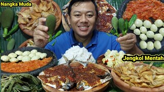 MUKBANG JENGKOL MENTAH  SAMBAL TERASI + IKAN BAKAR + IKAN ASIN LALAPAN MENTAH +  DAUN SINGKONG