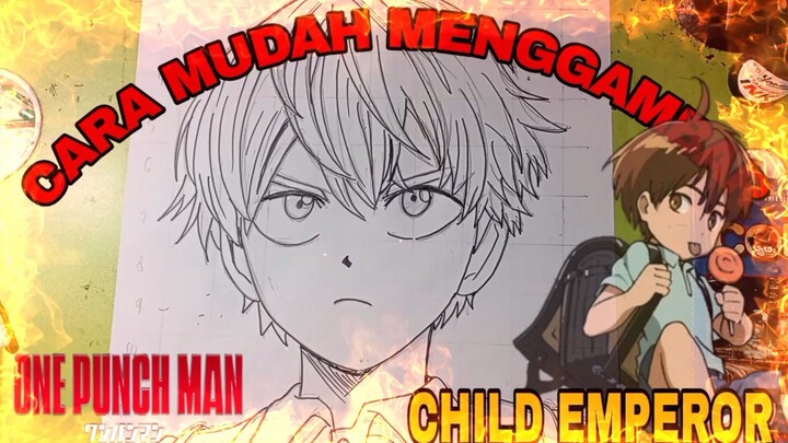 cara mudah menggambar anime one Punch man, child emperor